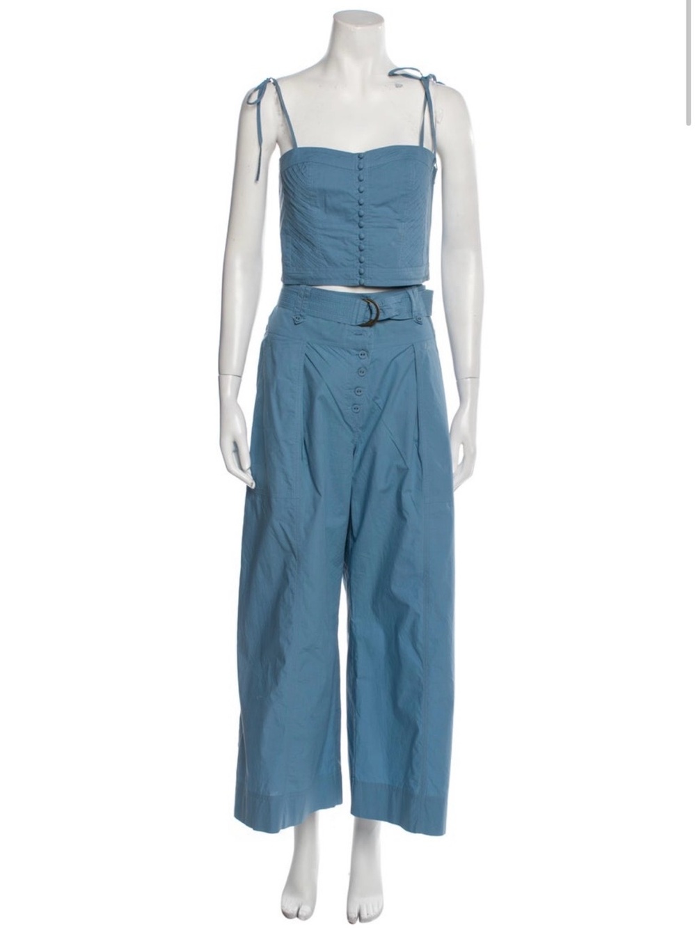 Ulla Johnson Blue Tie-Shoulder Crop Top with Wide-Leg Pants